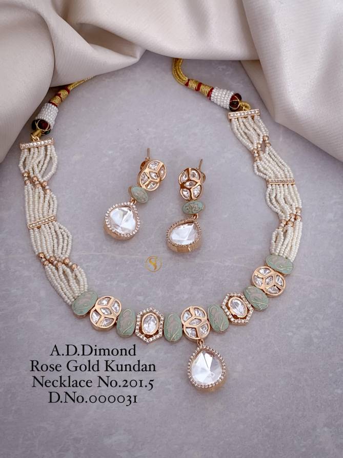 4 Designer AD Diamond Rose Gold Kundan Necklace Wholesale Shop In Surat
